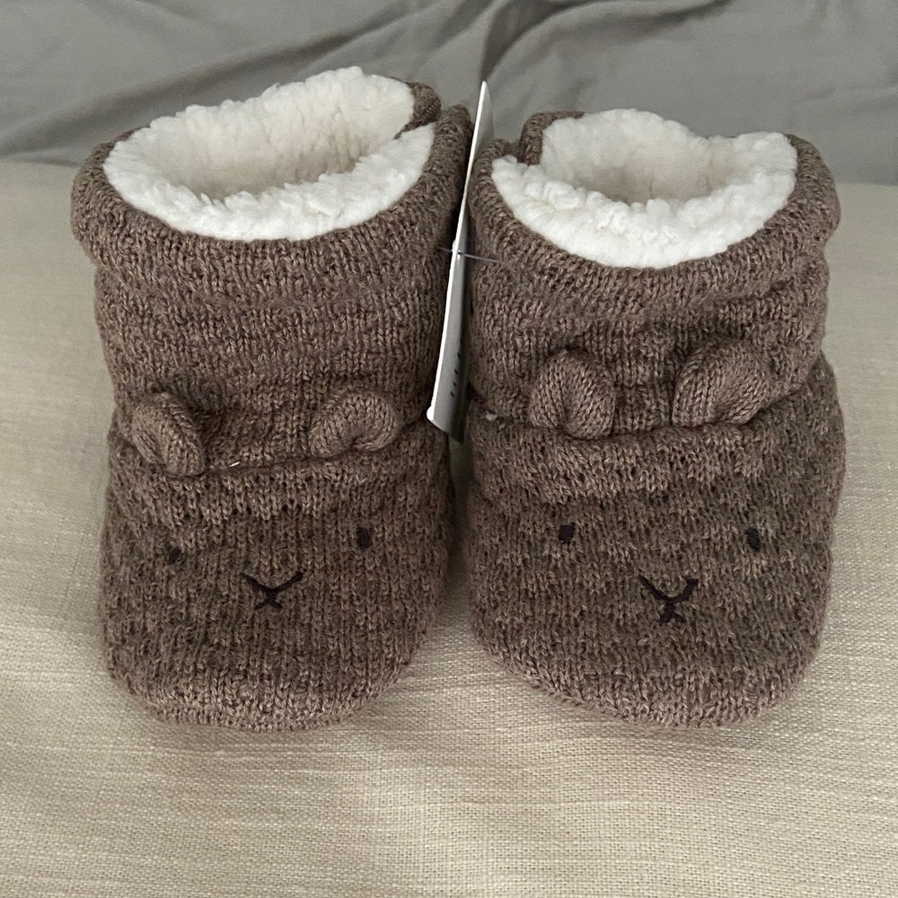 Carter’s Little Planet Brown Bear Knit Baby Booties with Sherpa Lining